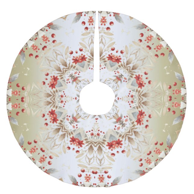 Modern Holiday Flowers Tree Skirt (Front)