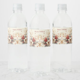 Modern Holiday Flowers Water Bottle Label