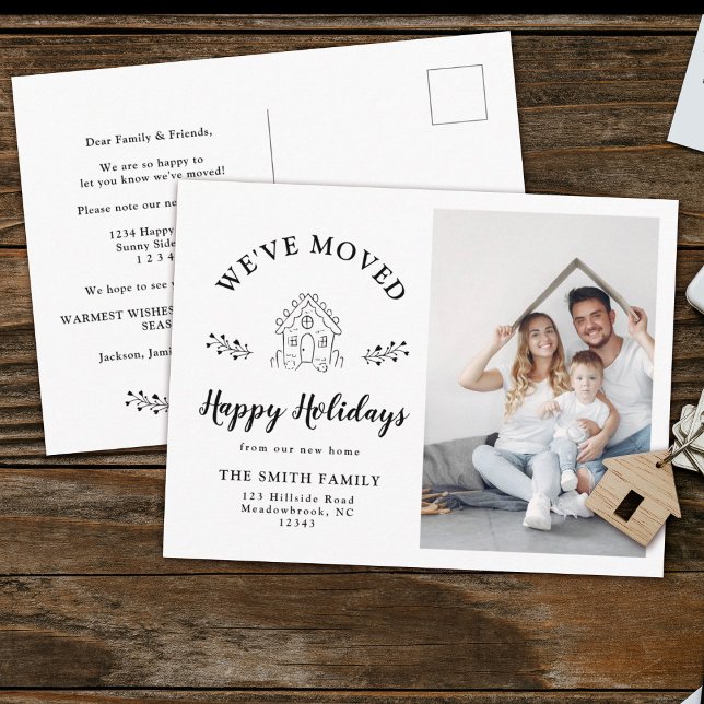 Modern Holiday Gingerbread House Photo Moving Announcement Postcard (Creator Uploaded)
