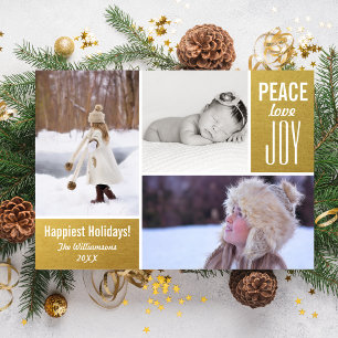 Modern Holiday Gold Peace Love Joy Photo Collage