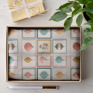 Modern Holiday Grid with Ornaments Tissue Paper