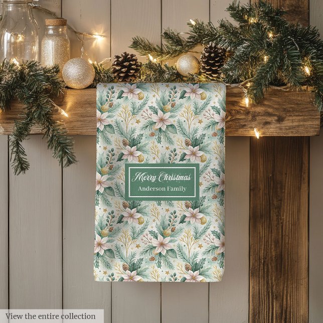 Modern Holiday Kitchen Towel White Poinsettia (Modern Holiday Kitchen Towel White Poinsettia Style)