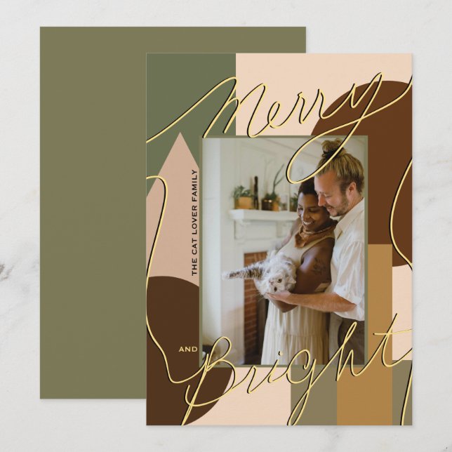 Modern Holiday Merry Bright Earth-tones Photo Geo (Front/Back)