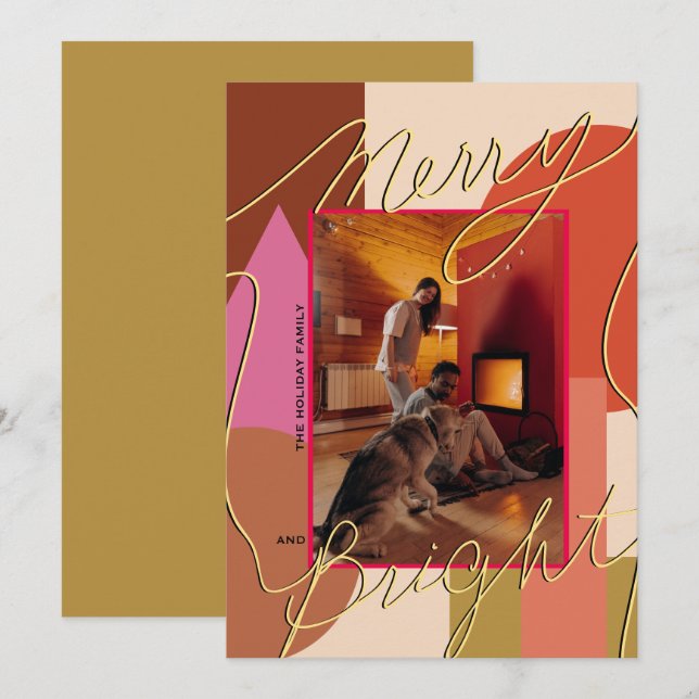 Modern Holiday Merry Bright Your Photo Geometric  (Front/Back)