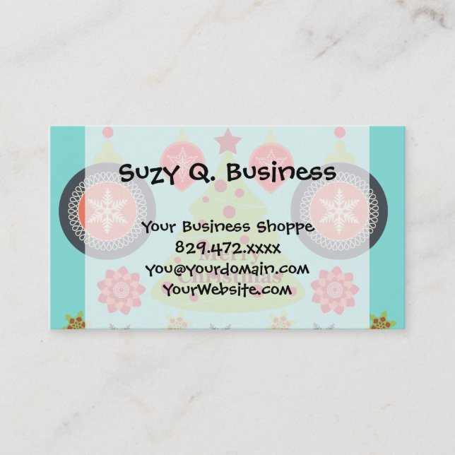 Modern Holiday Merry Christmas Tree Snowflakes Business Card (Front)