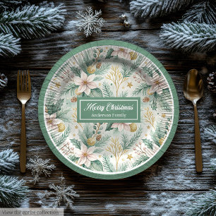 Modern Holiday Paper Plates White Poinsettia Style