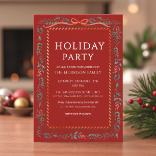 Modern Holiday Party Red Bow Festive Christmas Invitation