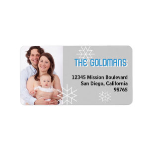 Modern holiday photo blue grey snowflake address label