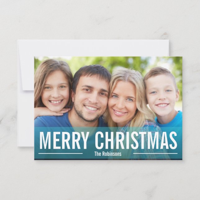 MODERN HOLIDAY PHOTO CARD MERRY CHRISTMAS Blue (Front)