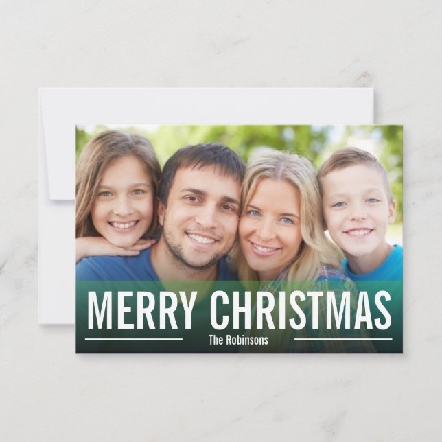 MODERN HOLIDAY PHOTO CARD MERRY CHRISTMAS GREEN (Front)