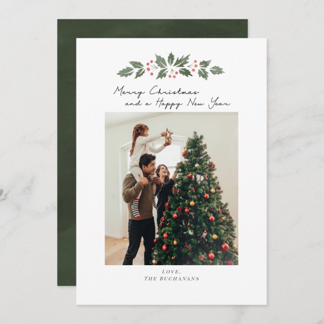 Modern Holiday Photo Christmas Botanical (Front/Back)