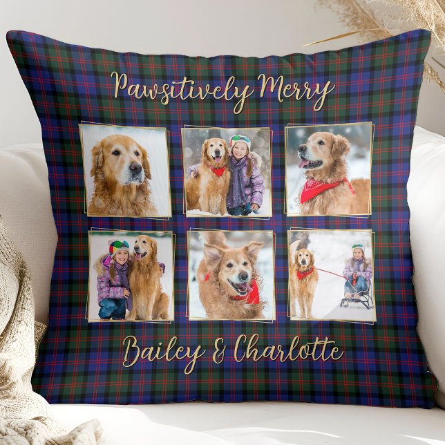 Modern Holiday Plaid Personalised Dog Pet Photo Cushion (Creator Uploaded)