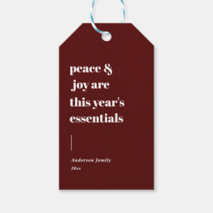 modern holiday quote peace and joy gift tags