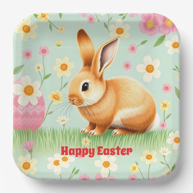 Modern Holiday Rabbit Easter Collection Paper Plate (Front)