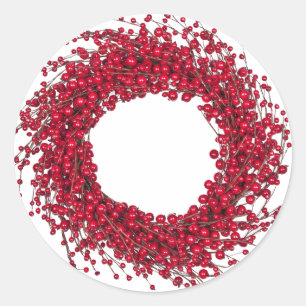 Modern Holiday Red Berry Wreath Classic Round Sticker