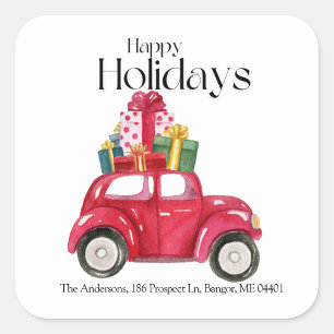 Modern Holiday Red Car Return Address Labels