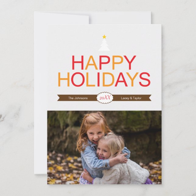 Modern Holiday Red, Gold & Brown Christmas Photo (Front)