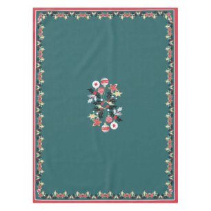 Modern Holiday Red Gold & Silver Ornaments Teal Tablecloth