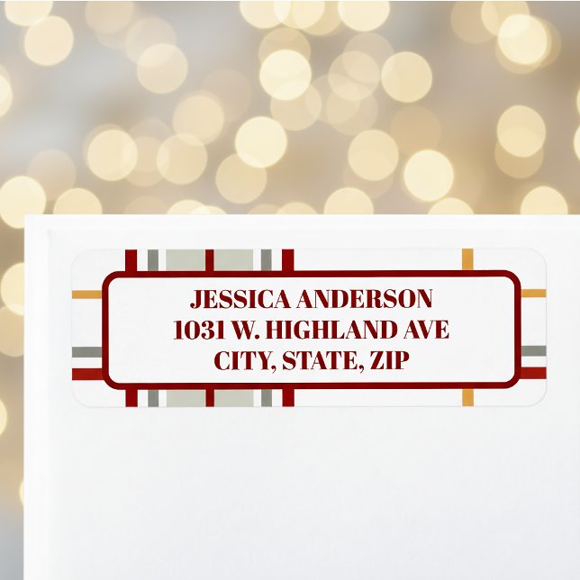 Modern Holiday Red Green Gold Plaid Return Address (Creator Uploaded)