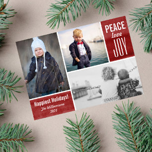 Modern Holiday Red Peace Love Joy Photo Collage