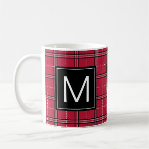 Modern Holiday Red Plaid Monogram Christmas Mug