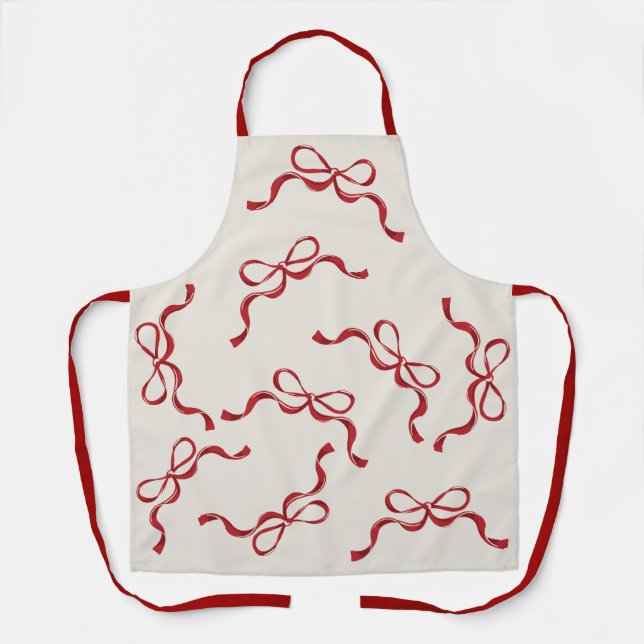 Modern Holiday Retro Red Bows Christmas Apron (Front)