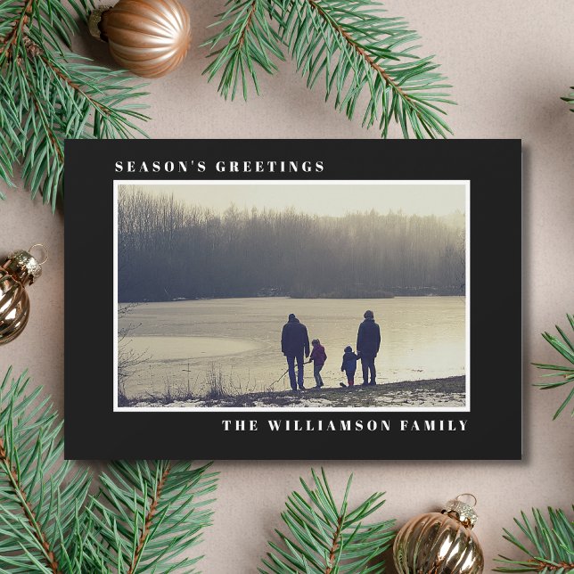 Modern Holiday Season's Greetings Photo Black Card (Creator Uploaded)