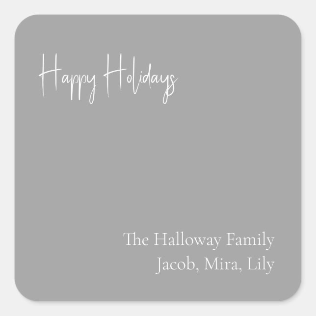 Modern Holiday | Silver Square Family Gift Sticker (Front)