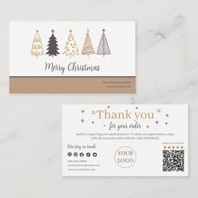Modern Holiday Social QR Code, Thank You Business Card (Front/Back)