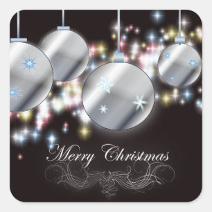 Modern Holiday sparkling ornament Christmas Square Sticker