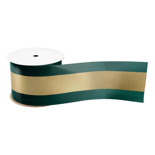 Modern Holiday Teal Gold Metallic Stripe Satin Ribbon (Spool)
