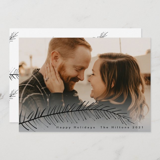 Modern Holiday Text Fern Photo Card (Front/Back)