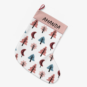 Modern Holiday Tree Pattern - Cookie Cutter Name Large Christmas Stocking