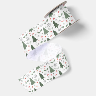 Modern Holiday Trees Pattern Satin Ribbon