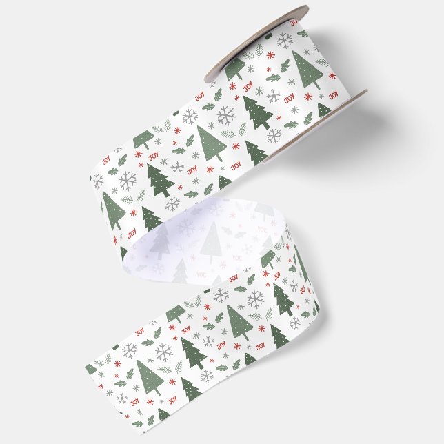 Modern Holiday Trees Pattern Satin Ribbon (Front+Back)