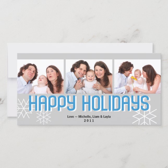 Modern holiday triptych blue grey happy holiday (Front)