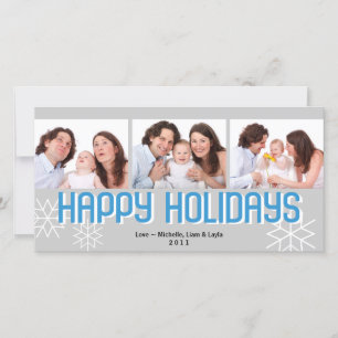 Modern holiday triptych blue grey happy holiday card