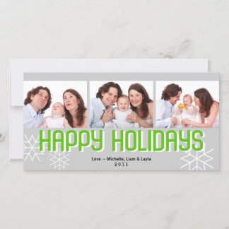 Modern holiday triptych green grey happy holiday card