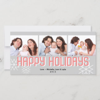 Modern holiday triptych pink grey happy holiday card