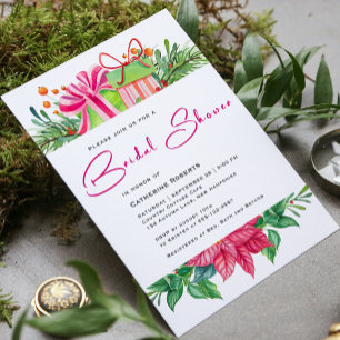 Modern Holiday Watercolor Floral Bridal Shower Invitation