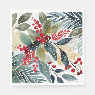 Modern Holiday Watercolor Floral Christmas Napkin