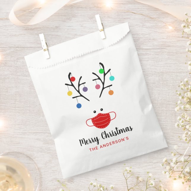Modern Holiday Whimsical Masked Reindeer Christmas Favour Bags (Clipped)