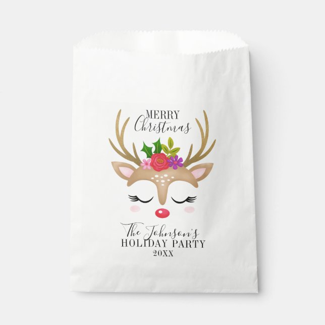 Modern Holiday Whimsical Reindeer Christmas Favour Bags (Front)