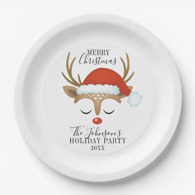 Modern Holiday Whimsical Reindeer Christmas Paper  Paper Plate (Front)