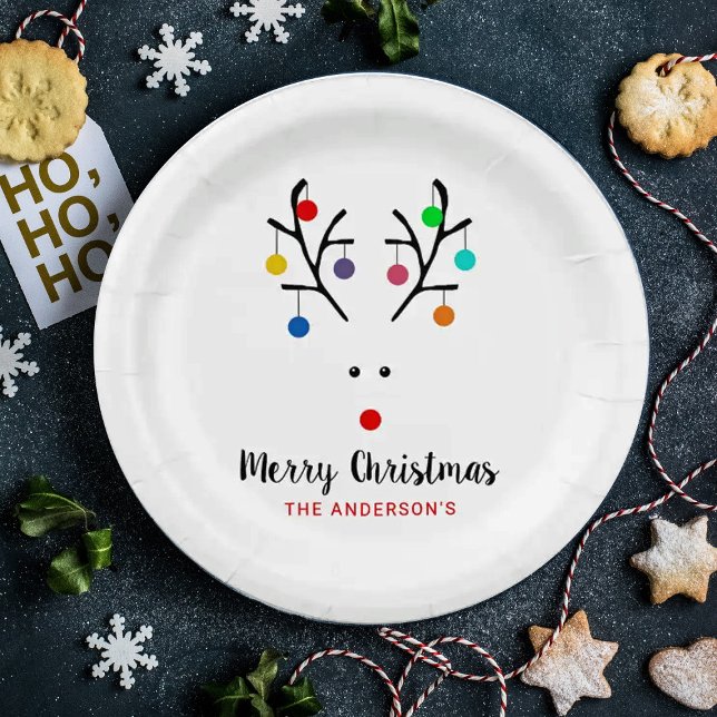 Modern Holiday Whimsical Reindeer Christmas Paper Plate (Creator Uploaded)