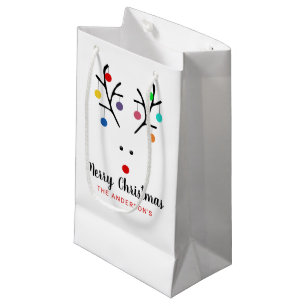 Modern Holiday Whimsical Reindeer Christmas Small Gift Bag