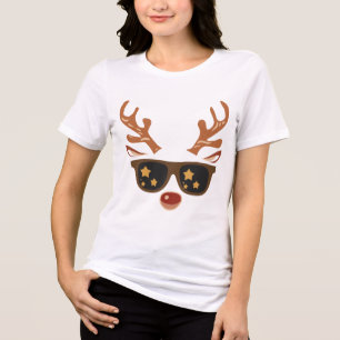 Modern Holiday Whimsical Reindeer Christmas Tri-Blend Shirt