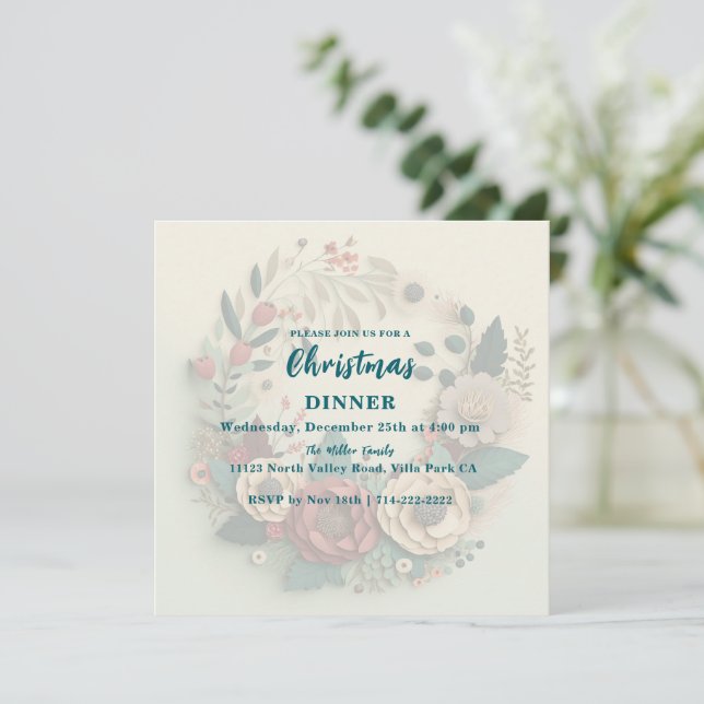 Modern Holiday Wreath Invitation (Standing Front)
