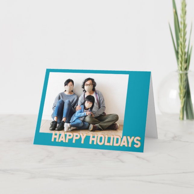 Modern Holidays Geometric Design Turquoise Photo Holiday Card (Front)