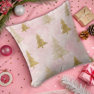 modern holidays trees gold glitter pink cushion